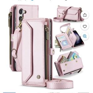 GK Pink Crossbody Phone Wallet with Zipper Pocket & Card Slots. D